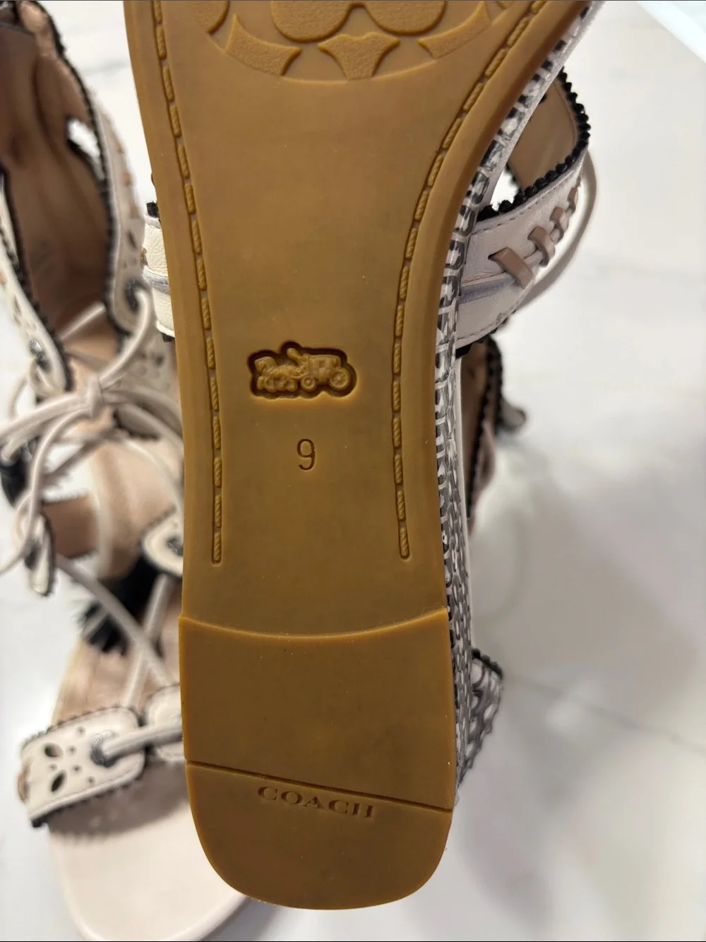 Coach Two-Tone Lace-Up Gladiator Sandal in Pale Pink and Black